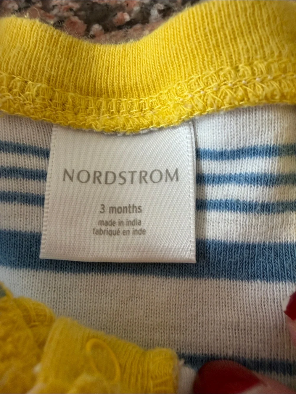 Nordstrom Striped Blue and White One-Piece with Yellow Trim and Pocket